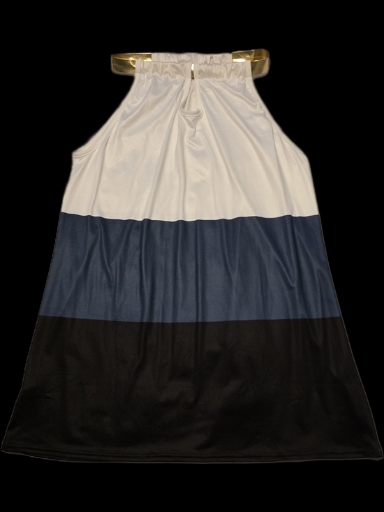 None Dresses & Skirts - Colorblock Halter Dress with Gold Neckband - White, Navy, Black - Size Medium